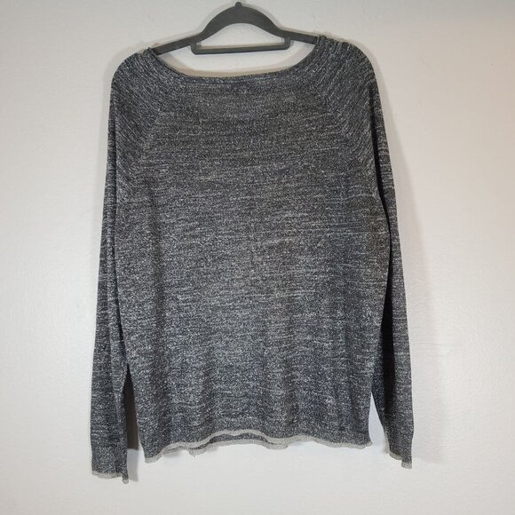 Joie Metallic Long Sleeve Sweater Silver Gray Scoop Neck Light Weight Medium - Picture 7 of 7